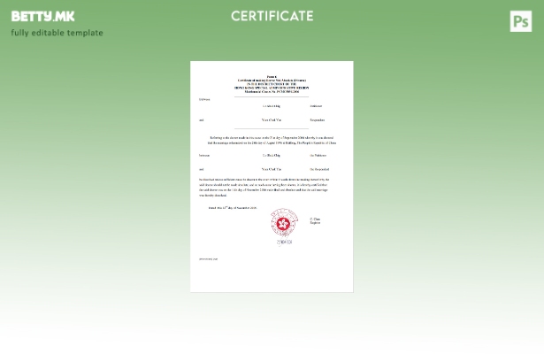 Модерен стил Шаблон за потврда за развод од Хонг Конг во Word и PDF формат БЕСПЛ